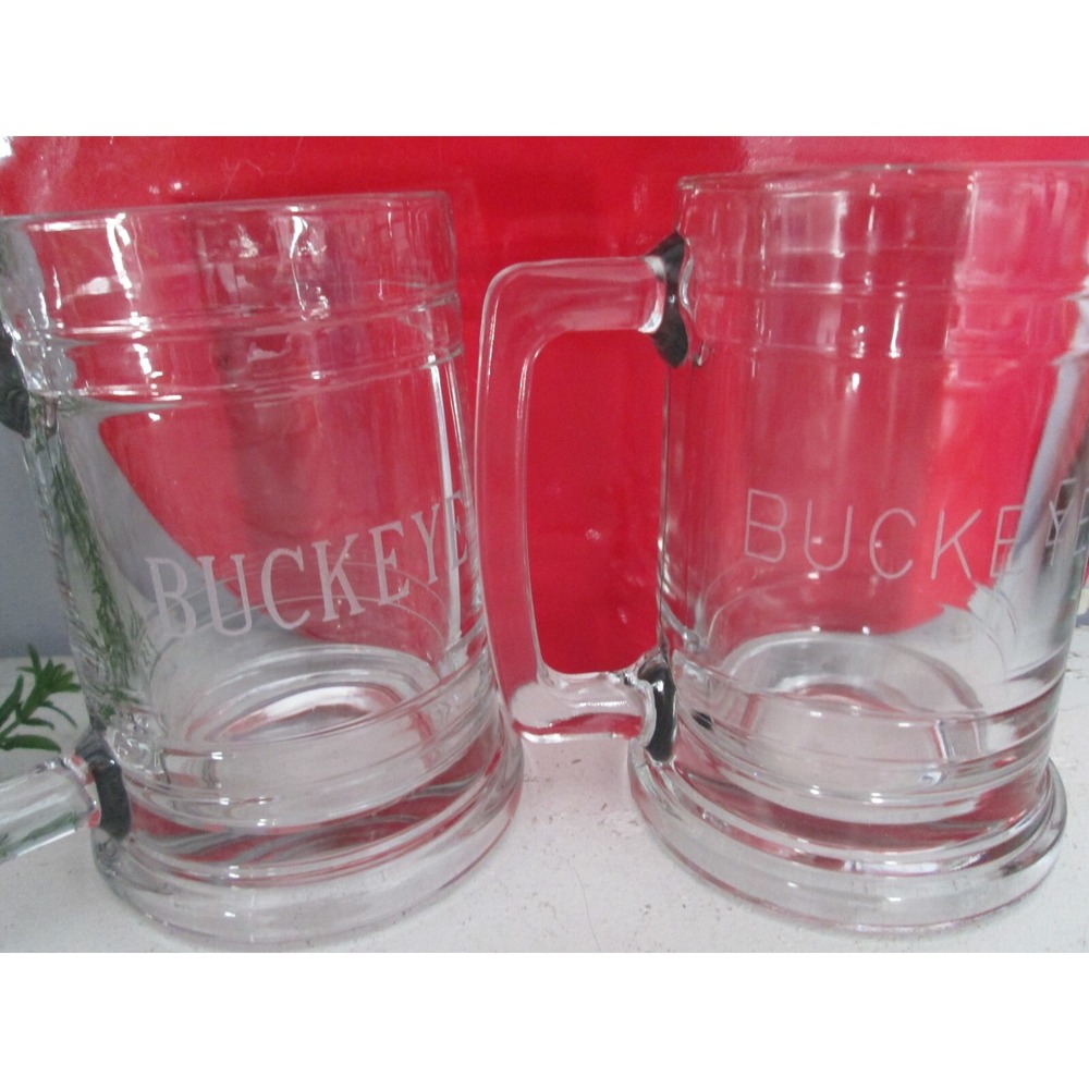 2 Etched Ohio State or‎ Highschool "BUCKEYE" Beer Mug Glasses Clear Game Day